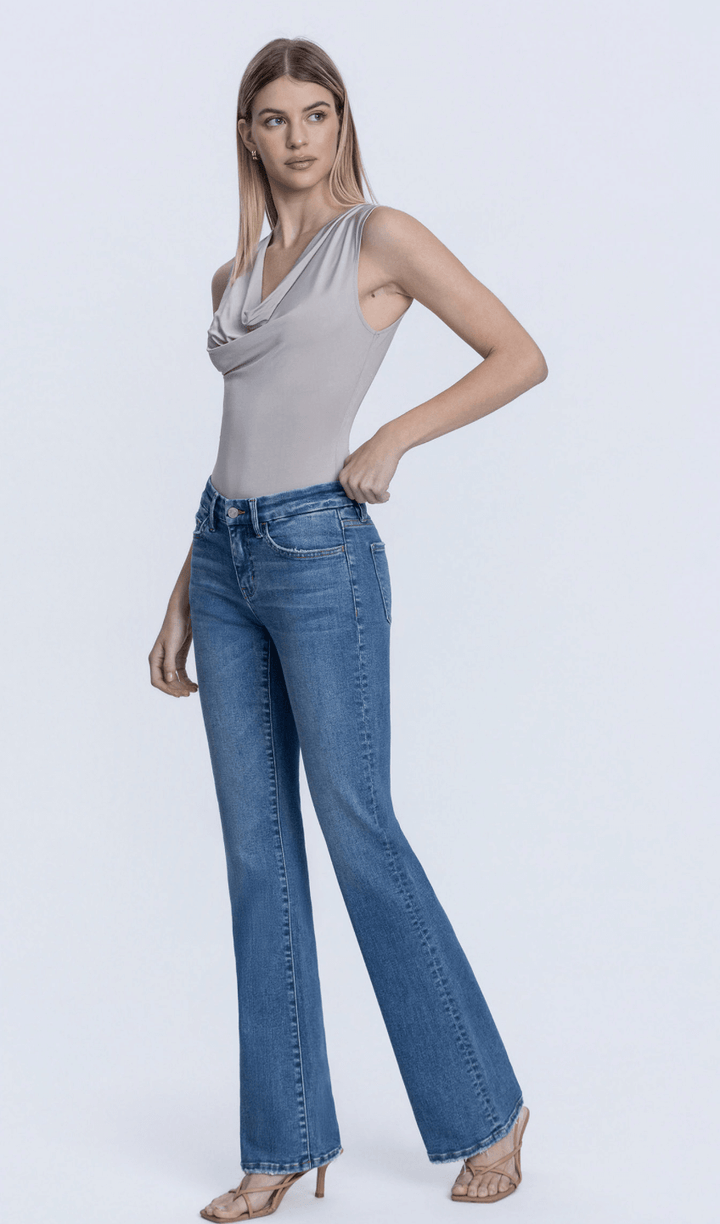 Mid Rise Seamless Waistband Bootcut Jeans