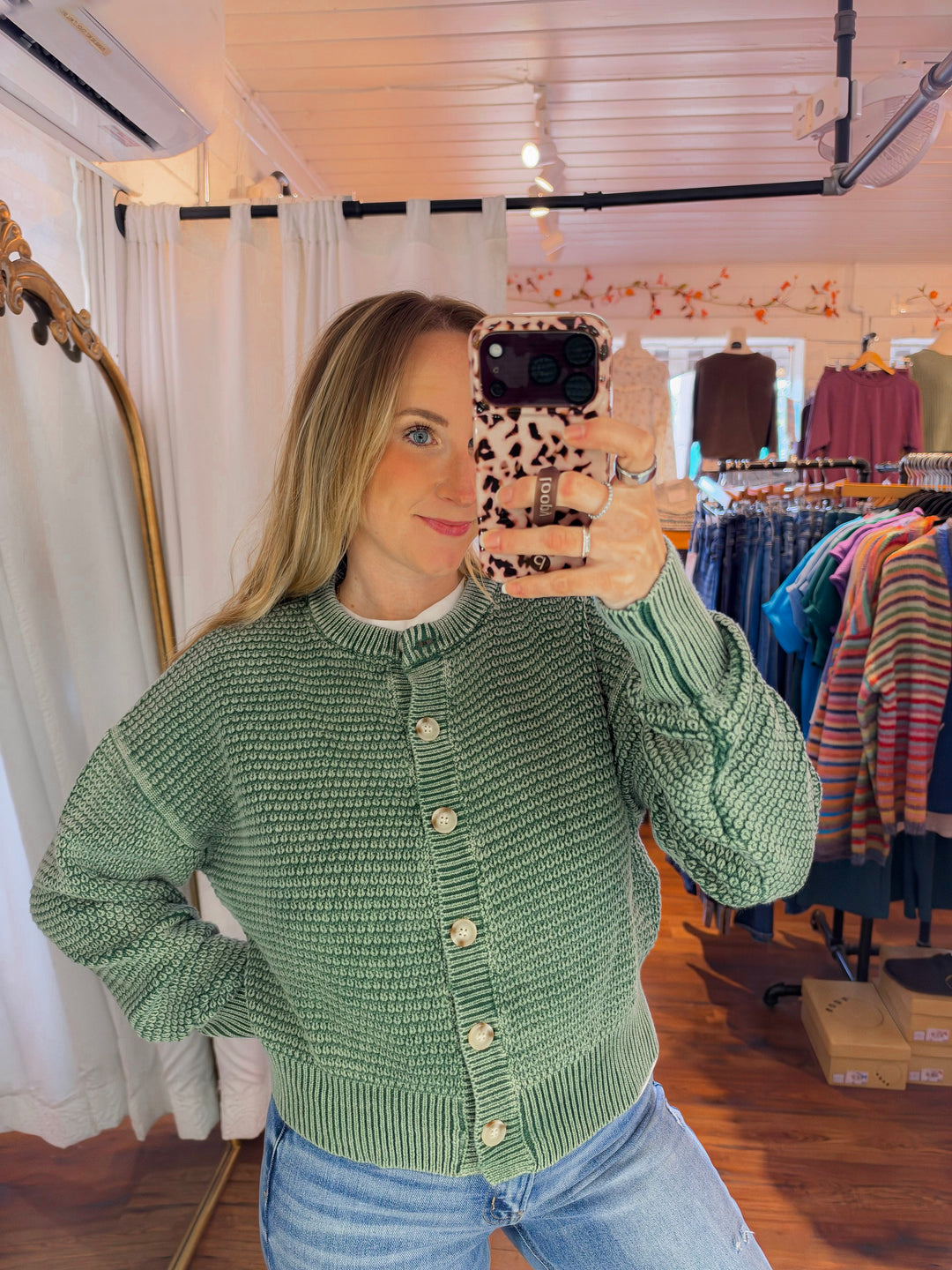 Mineral Wash Cotton Waffle Cardigan