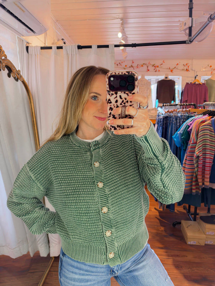 Mineral Wash Cotton Waffle Cardigan