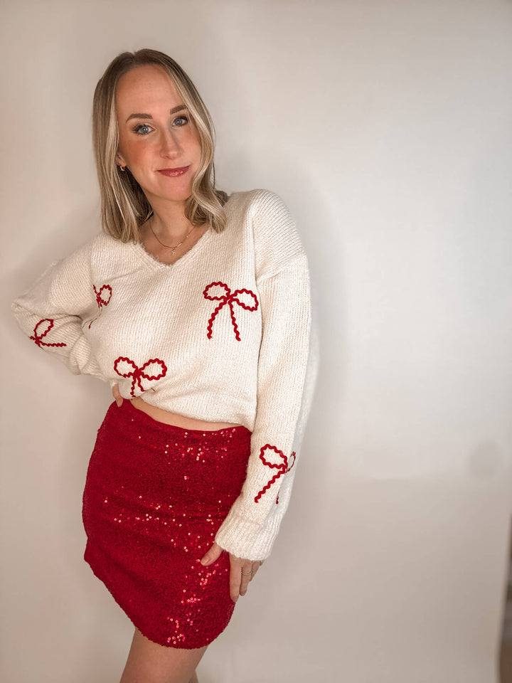 Festive Red Sequin Mini Skort