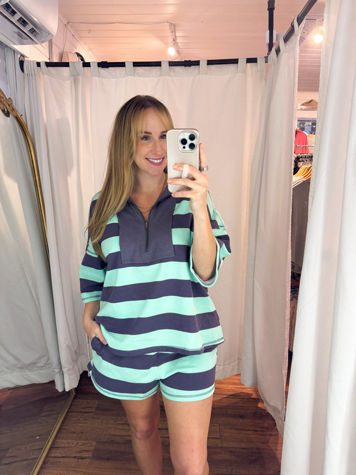 Harbor Club Striped Quarter Zip Top