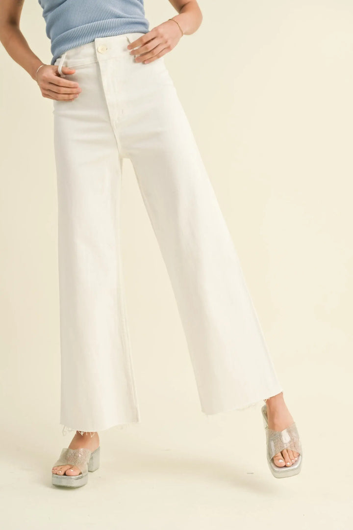 Wide Leg Denim Pants in Cream