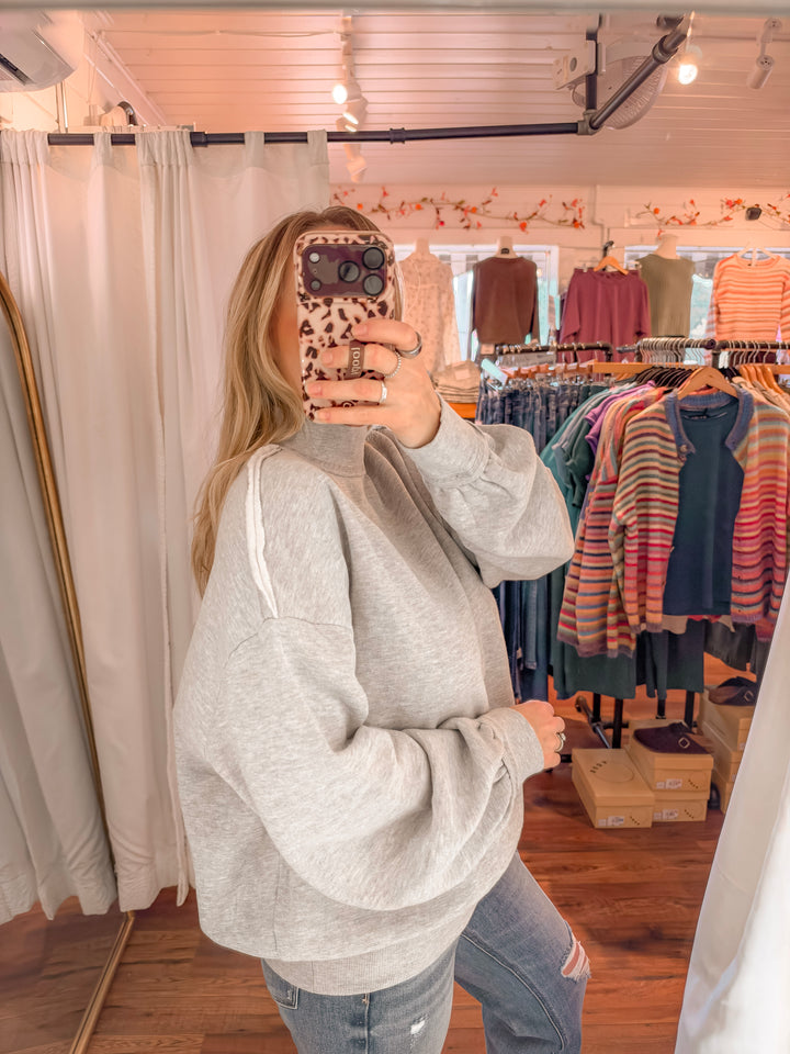 Mineral Wash Mock Neck Exposed Seam Pullover
