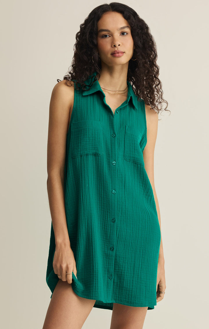 Z SUPPLY: New Light Crinkle Mini Dress - Rainforest