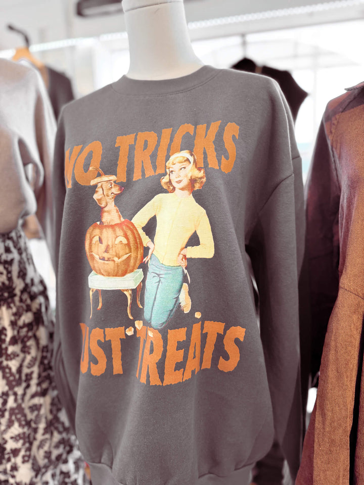 No Tricks Just Treats, Halloween, Oversized 90's Sweatshirt