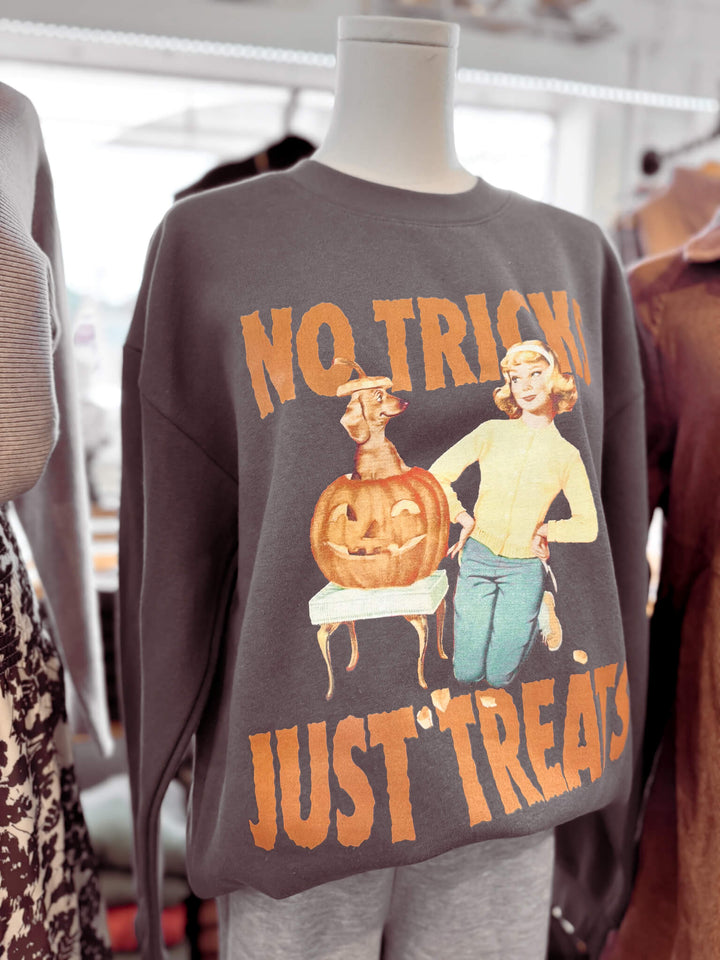 No Tricks Just Treats, Halloween, Oversized 90's Sweatshirt