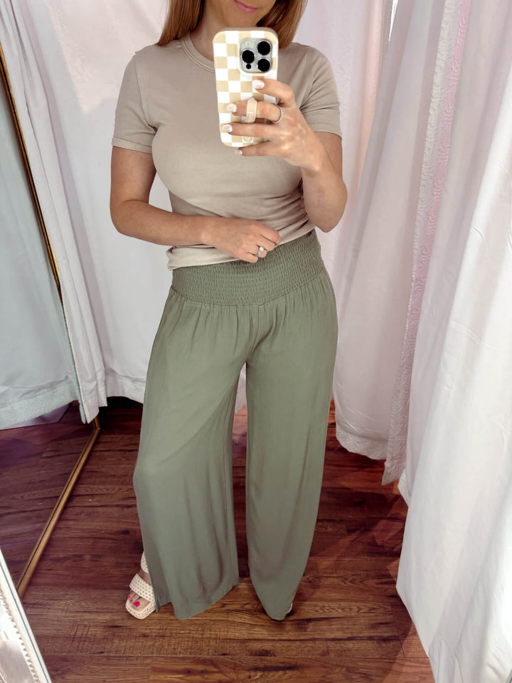 Olive Pocketed Palazzo Pants