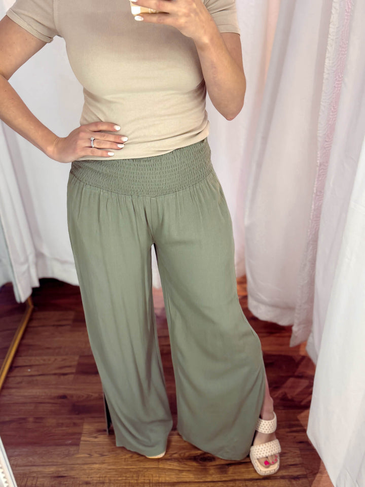 Olive Pocketed Palazzo Pants