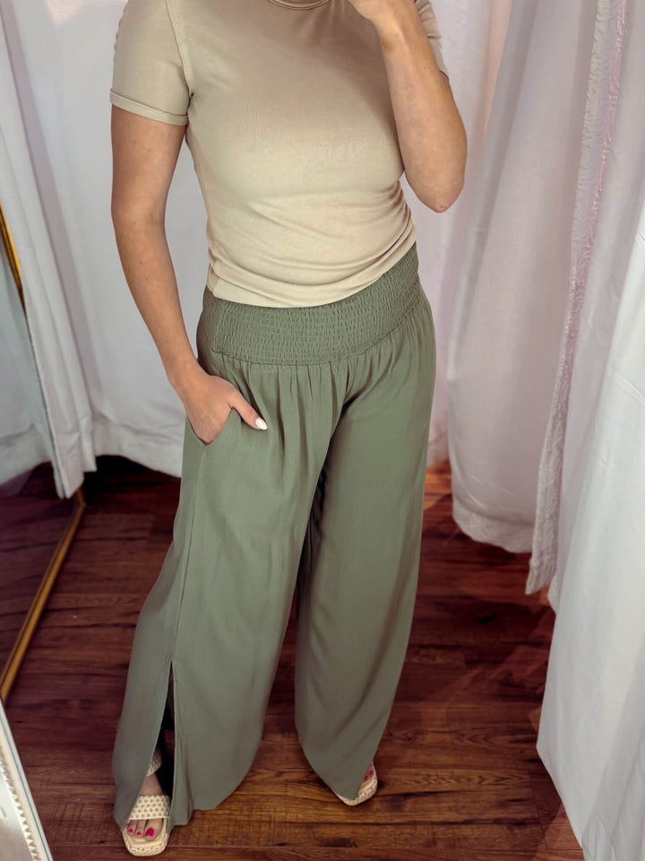 Olive Pocketed Palazzo Pants