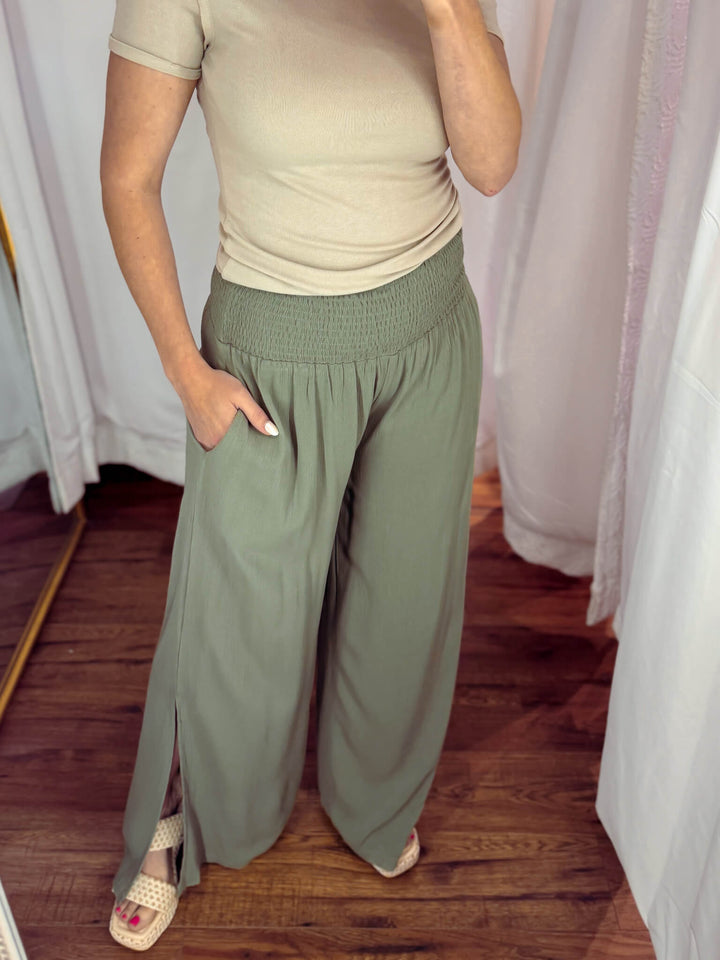 Olive Pocketed Palazzo Pants