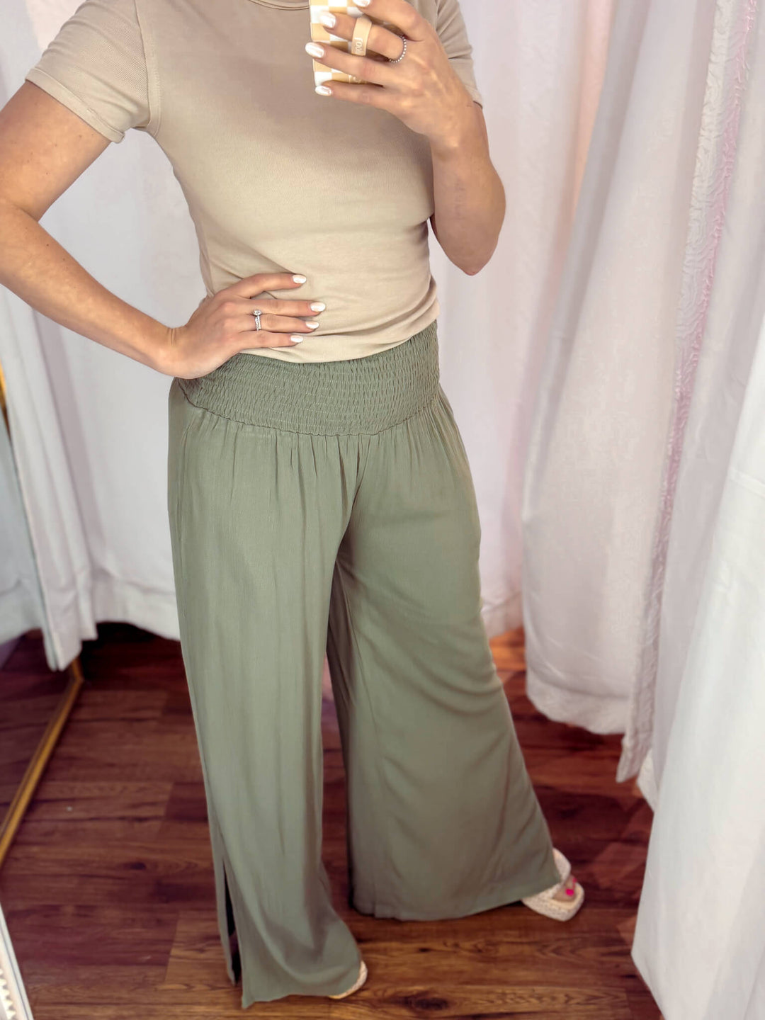 Olive Pocketed Palazzo Pants