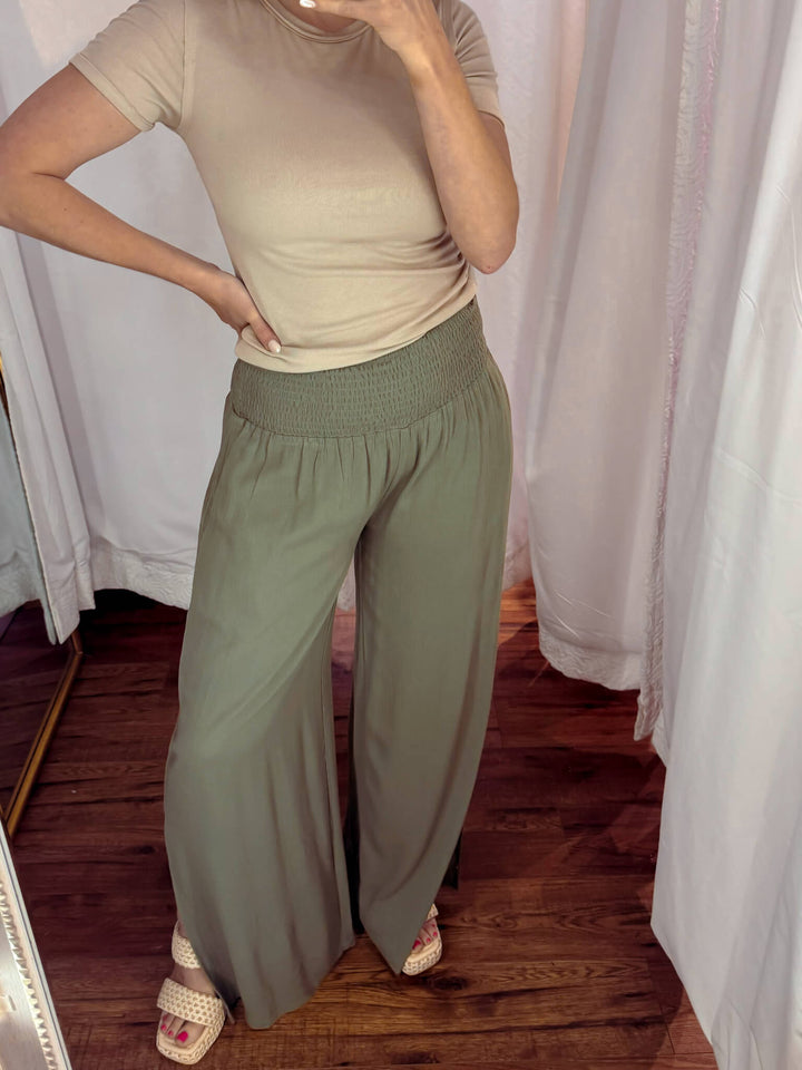 Olive Pocketed Palazzo Pants