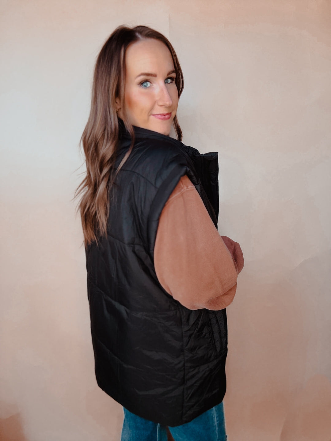 Black Pocketed Oversized Puffer Vest