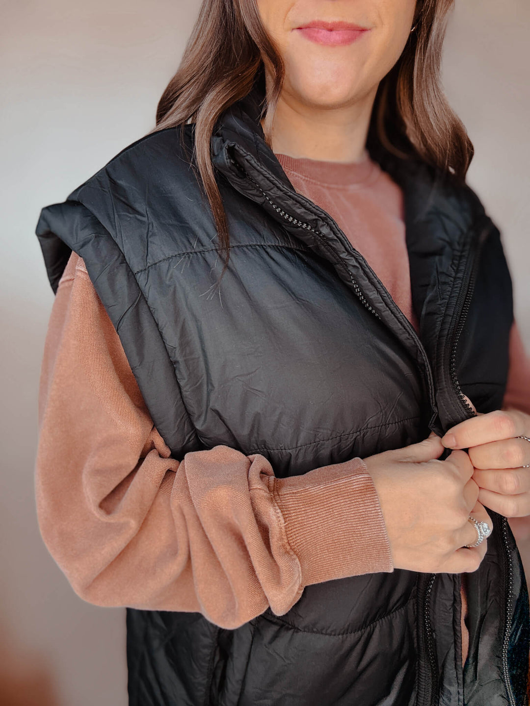 Black Pocketed Oversized Puffer Vest