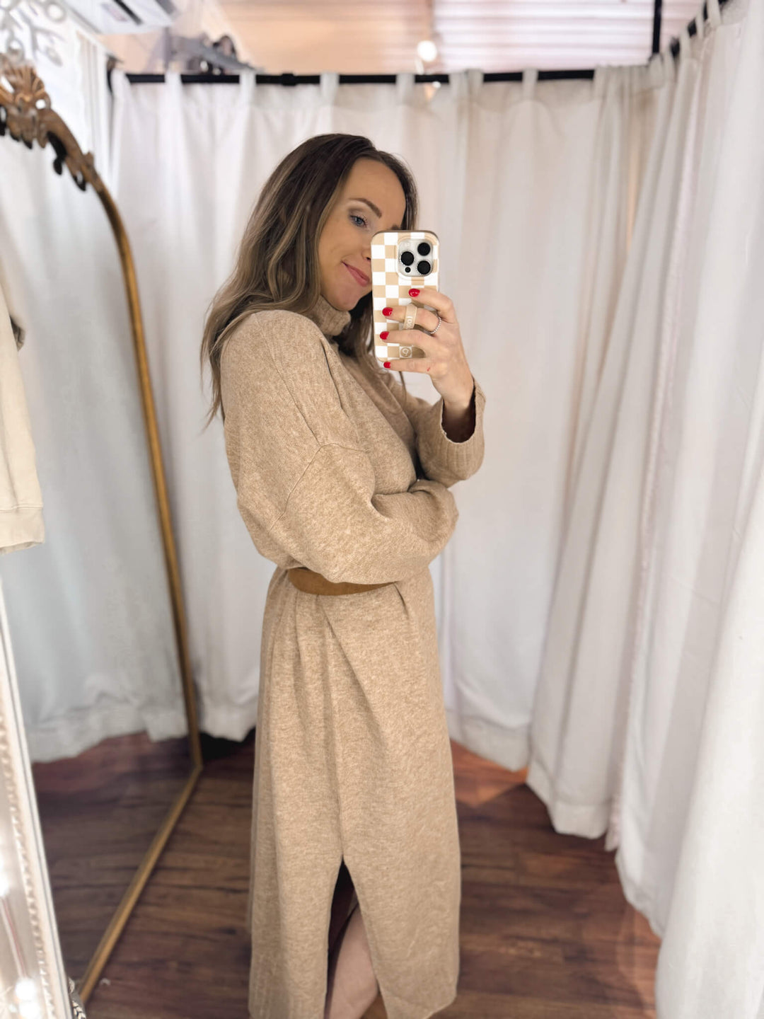 Turtleneck Relaxed Fit Midi Sweater Dress