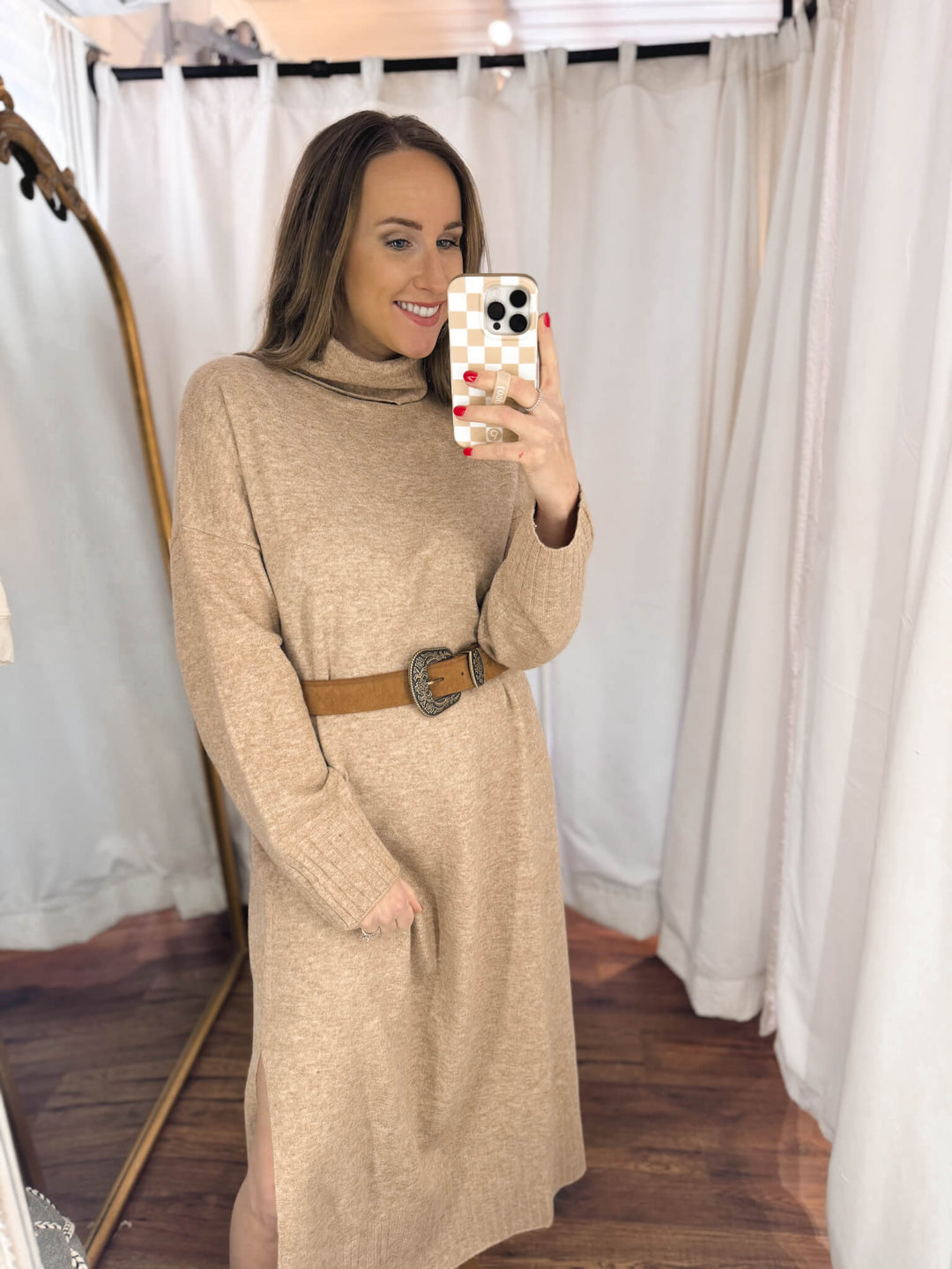 Turtleneck Relaxed Fit Midi Sweater Dress