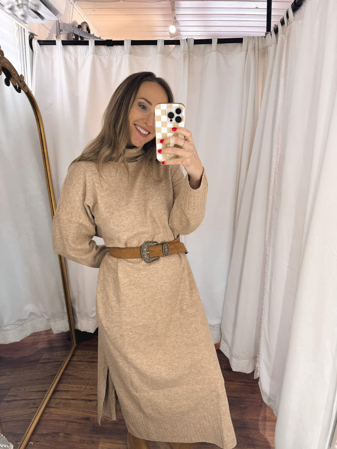 Turtleneck Relaxed Fit Midi Sweater Dress