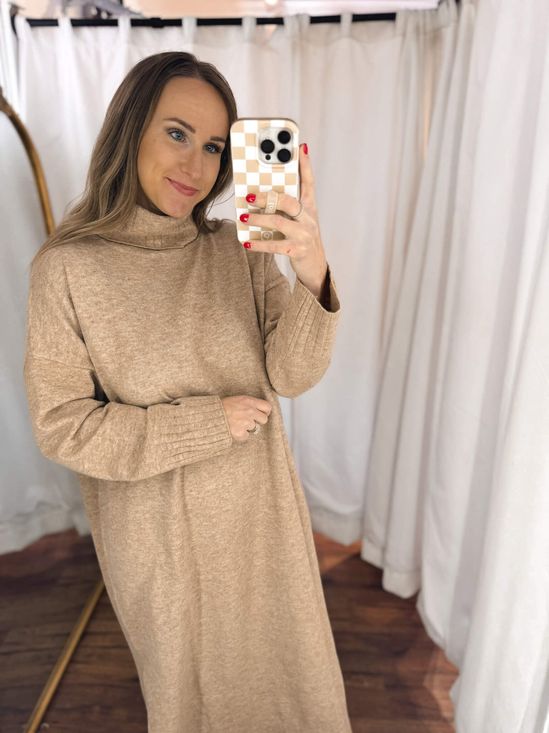 Turtleneck Relaxed Fit Midi Sweater Dress