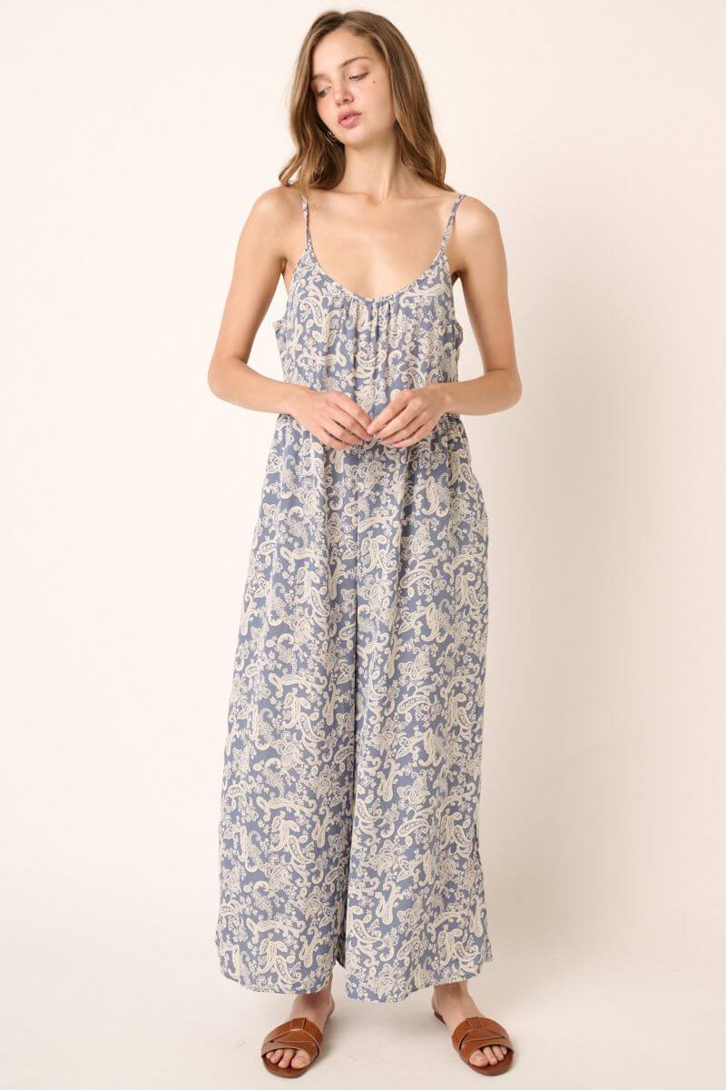 Beachy Bliss Paisley Wide Leg Pocketed Jumpsuit