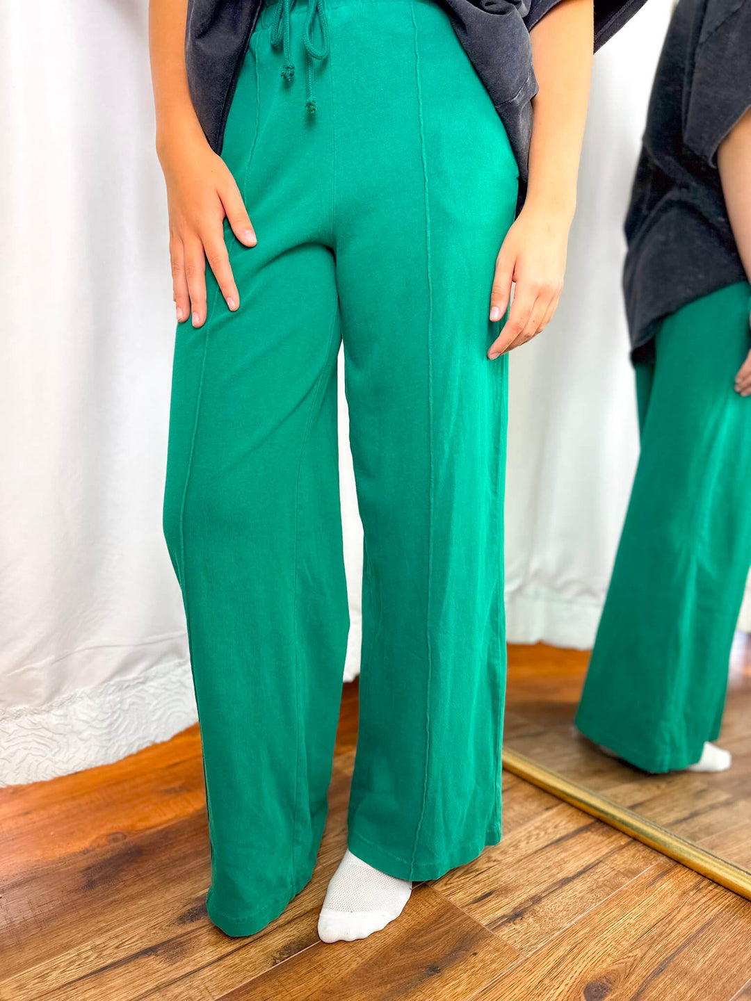 Pine Green Casual Drawstring Pants