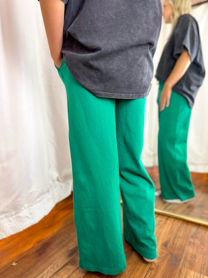 Pine Green Casual Drawstring Pants