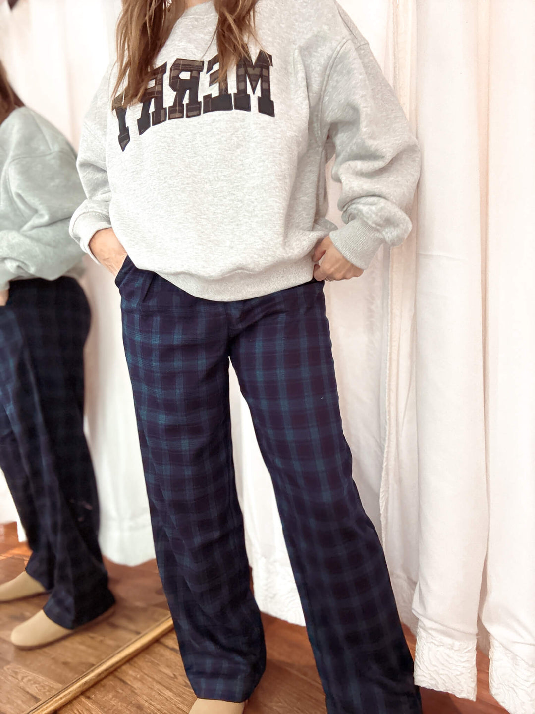 High Waisted Pleated Check Pants