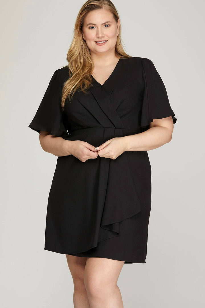 Classic Black Woven Wrap Mini Dress