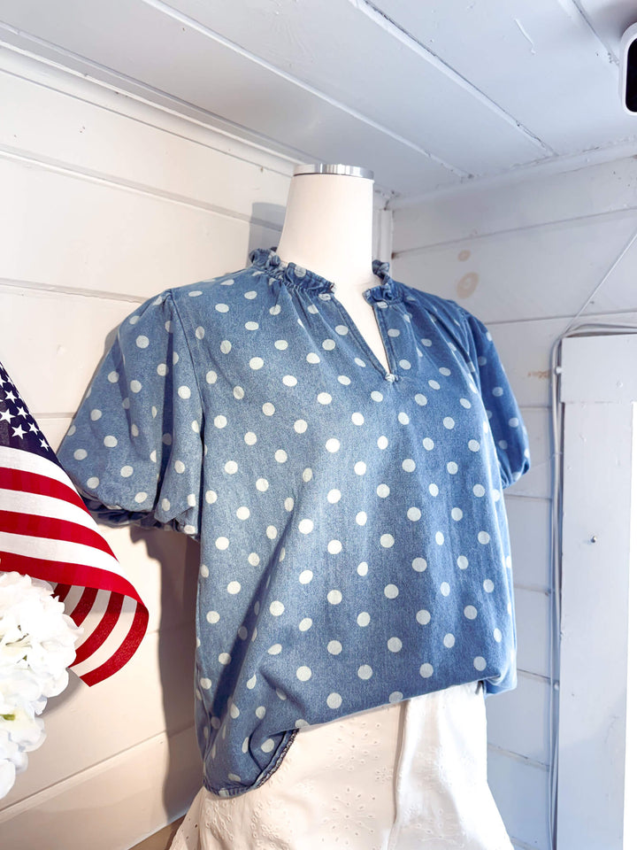 Denim Polka Dot Blouse