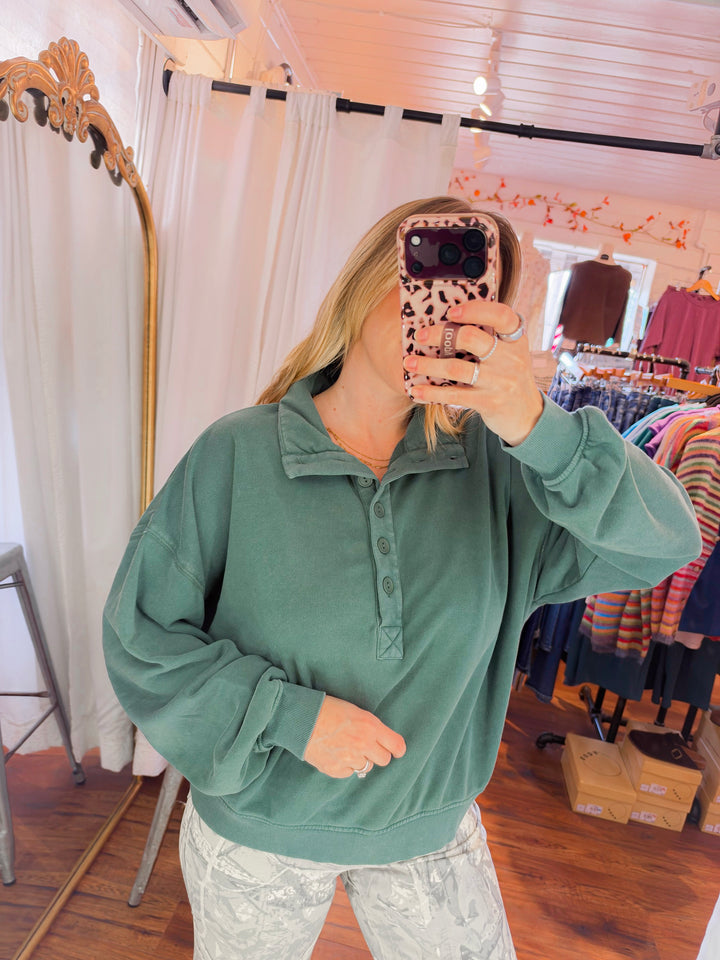 Collared Henley Pullover Sweatshirt