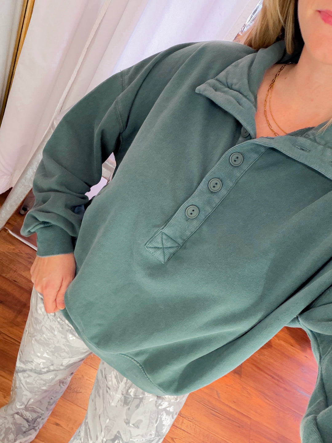 Collared Henley Pullover Sweatshirt
