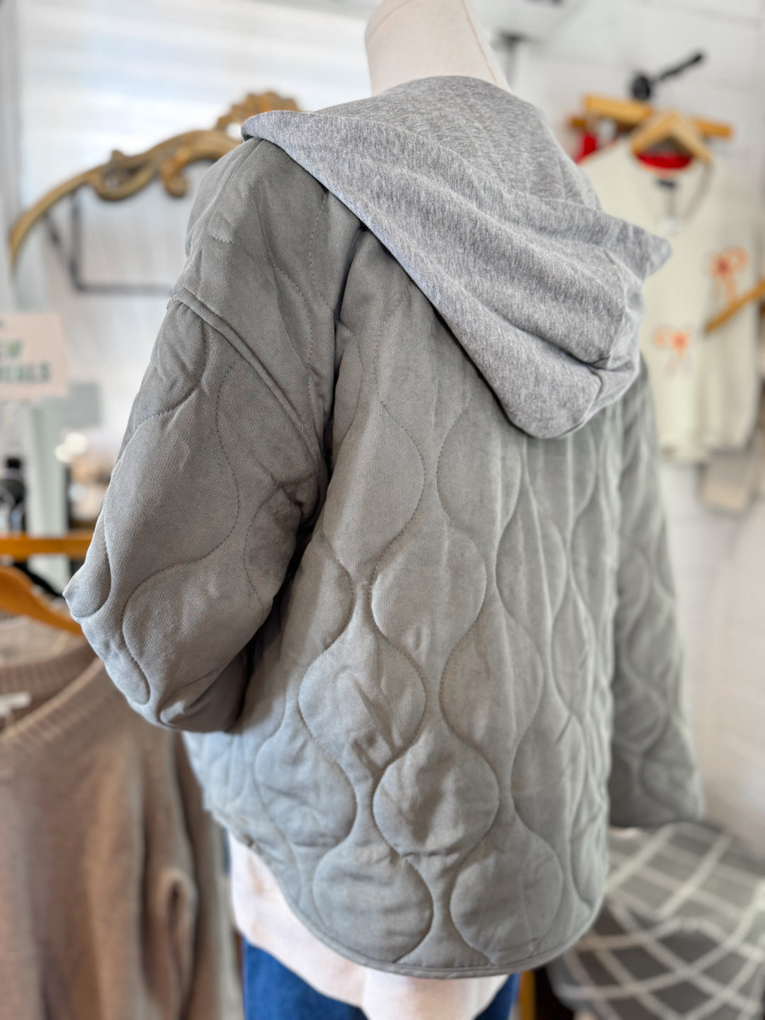 Quilted Coat with Hood in Olive