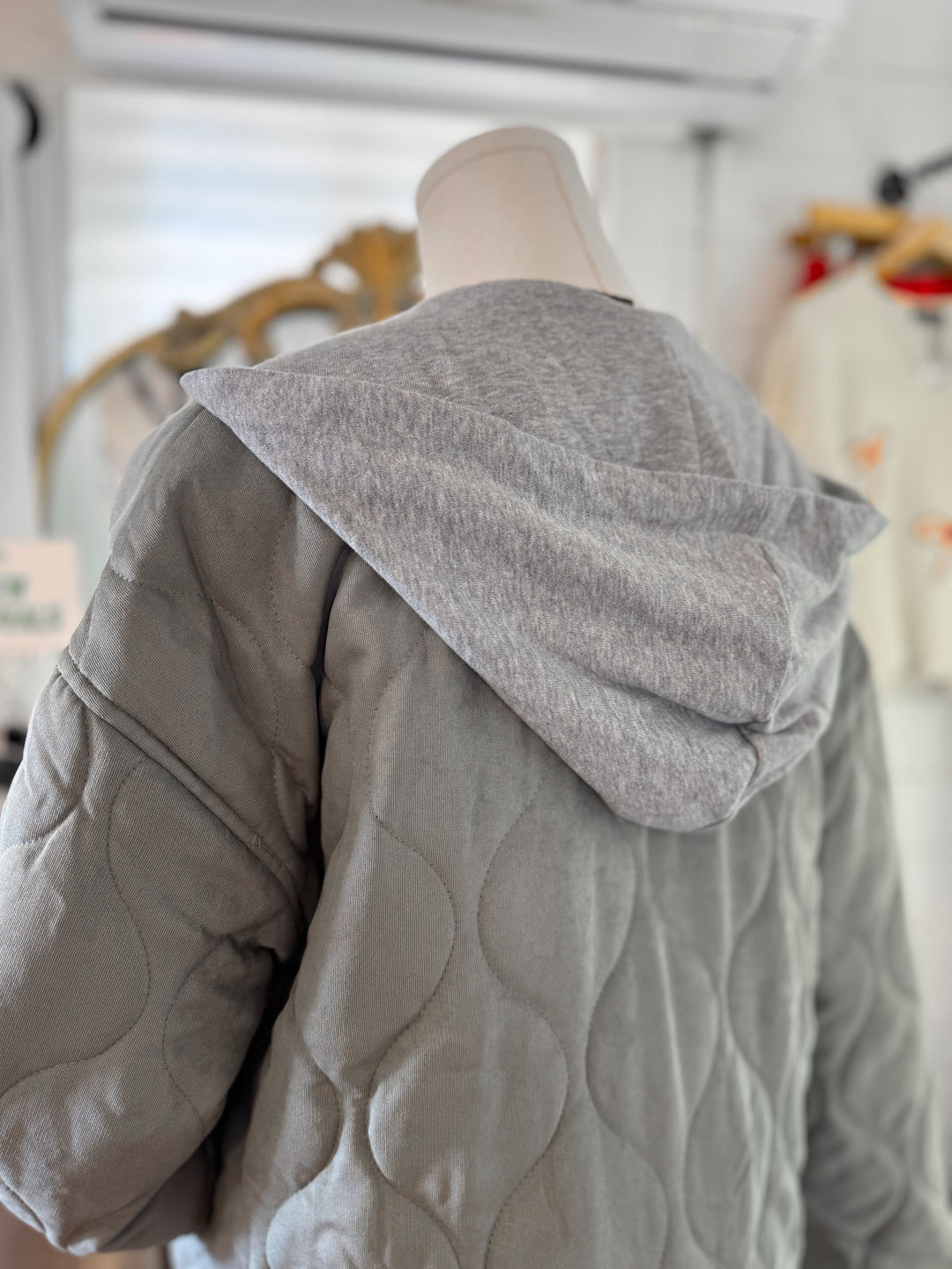 Quilted Coat with Hood in Olive