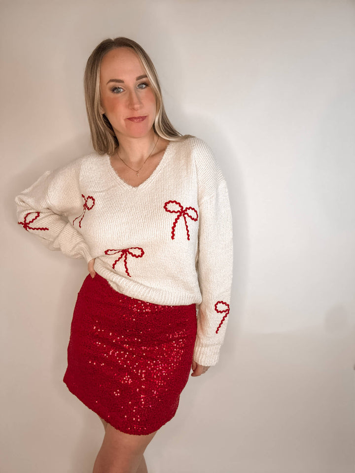 Festive Red Sequin Mini Skort