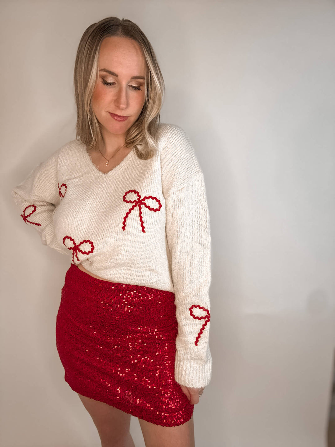 Festive Red Sequin Mini Skort