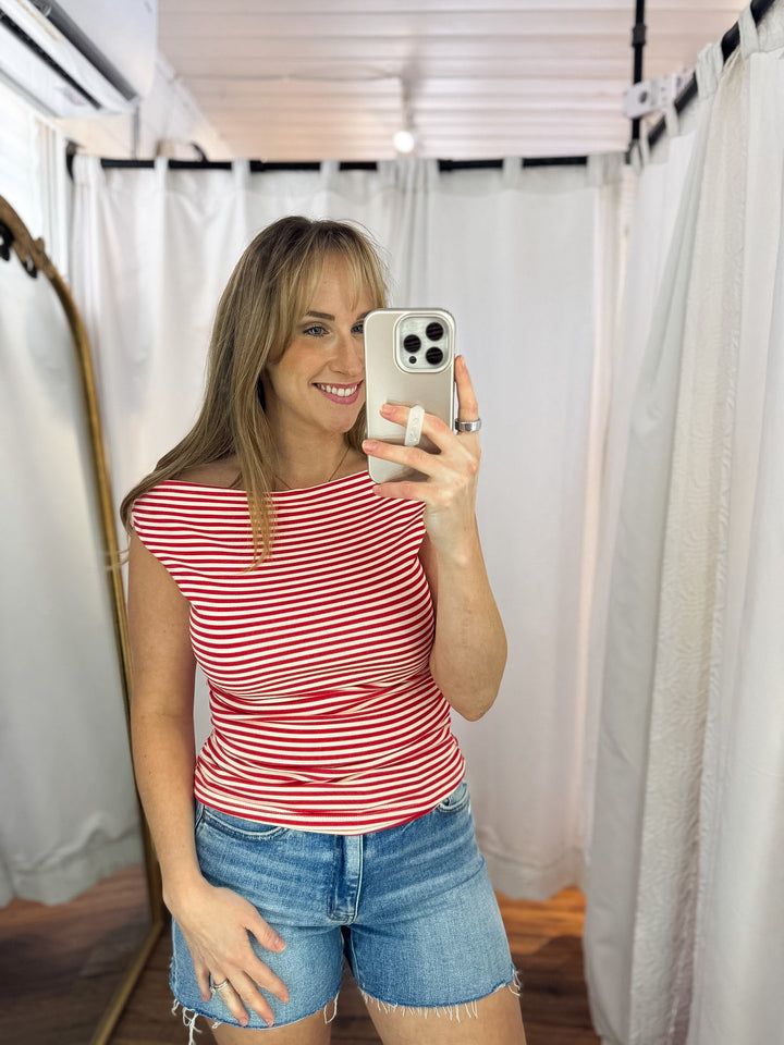 Off Shoulder Stripe Double Lined Top
