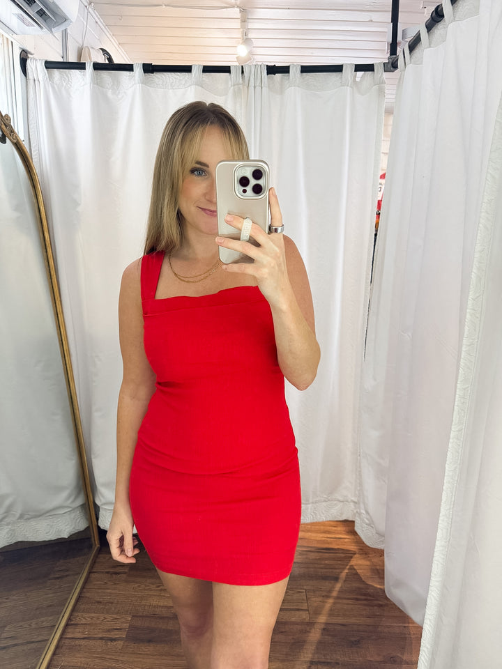 Pleated Cowl Neck Bodycon Mini Dress