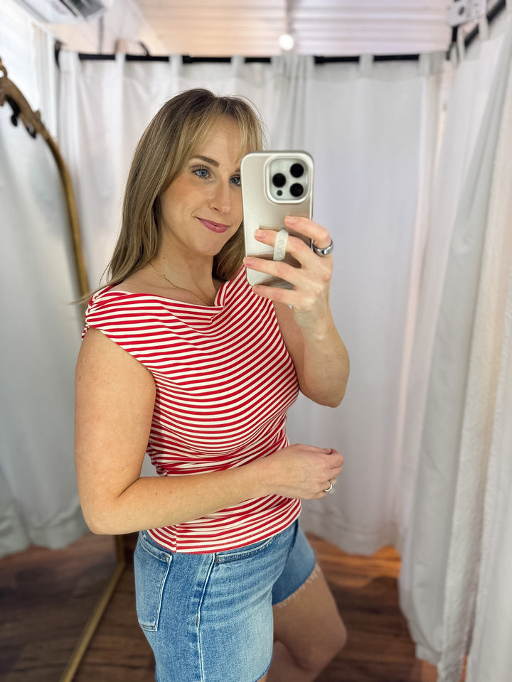 Off Shoulder Stripe Double Lined Top
