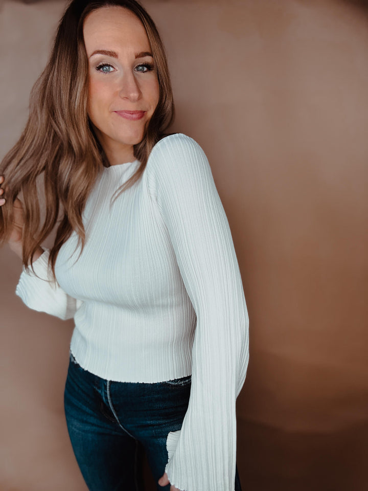 Chic Elegance Ribbed Long Sleeve Top