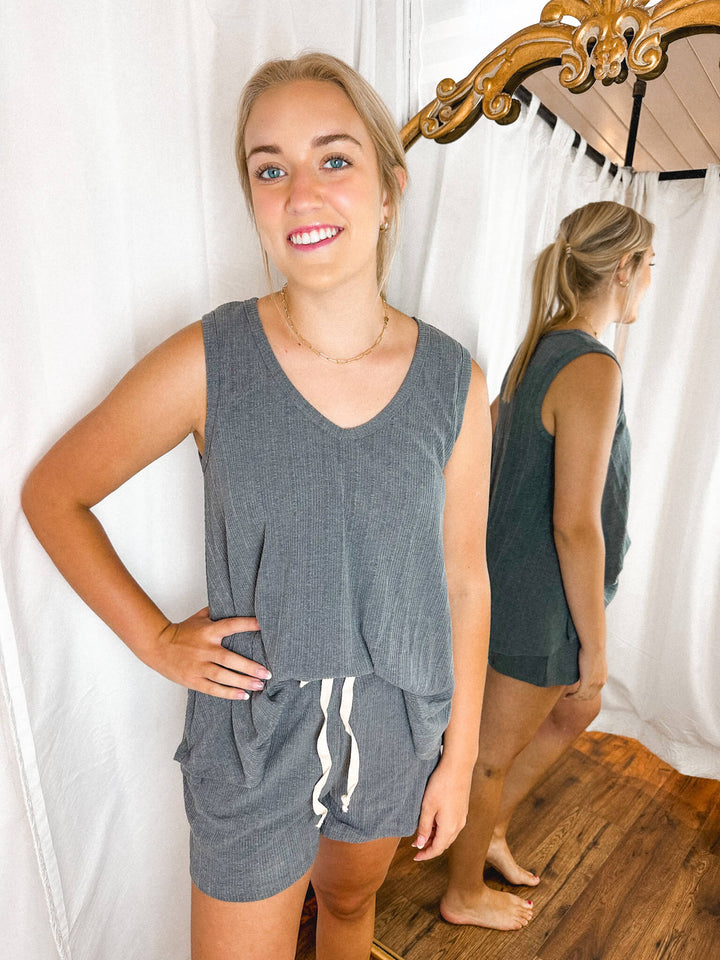Charcoal Ribbed Relaxed Tank Top