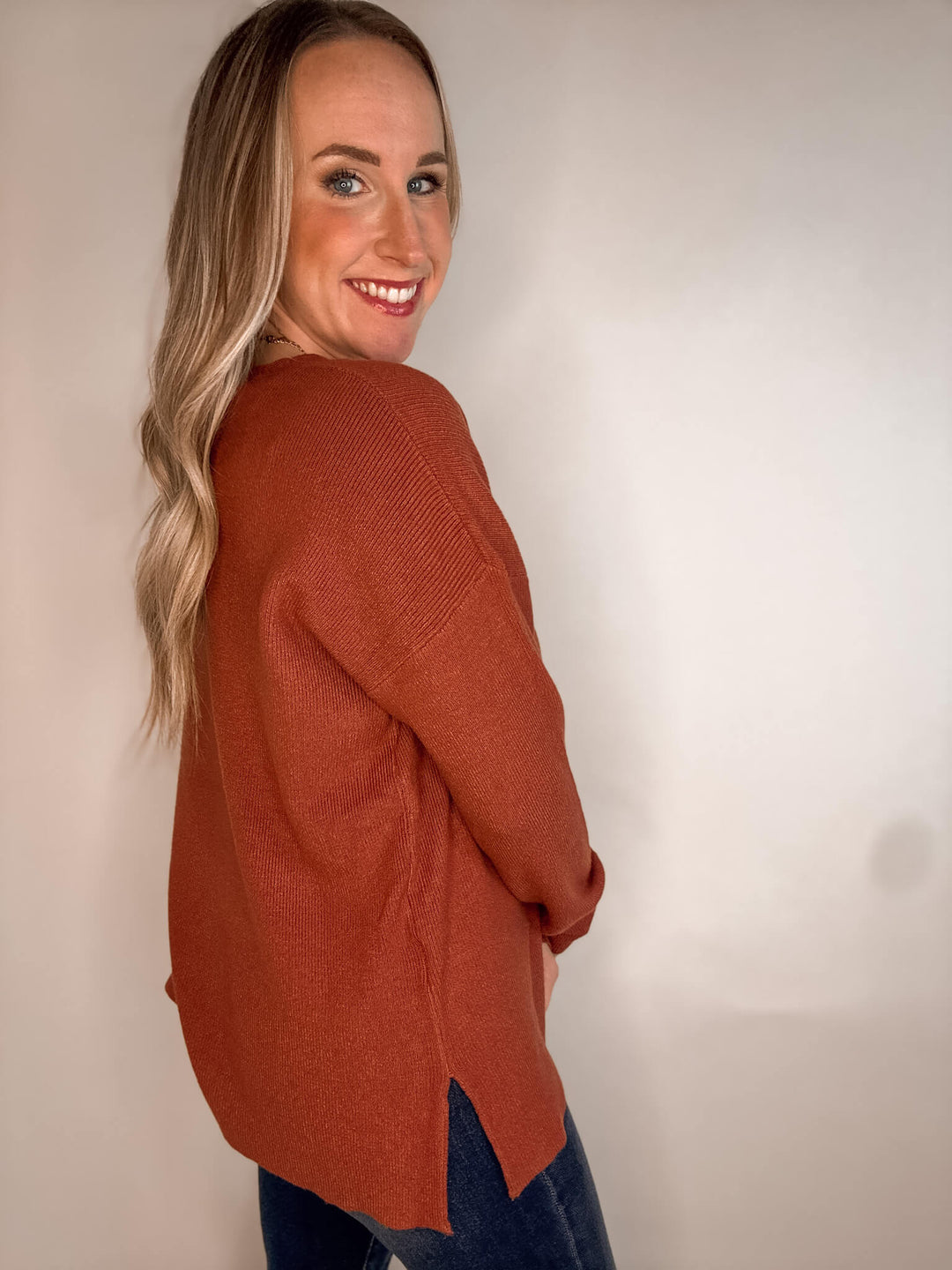 Relaxed Fit Drop Shoulder Basic V-neck Sweater