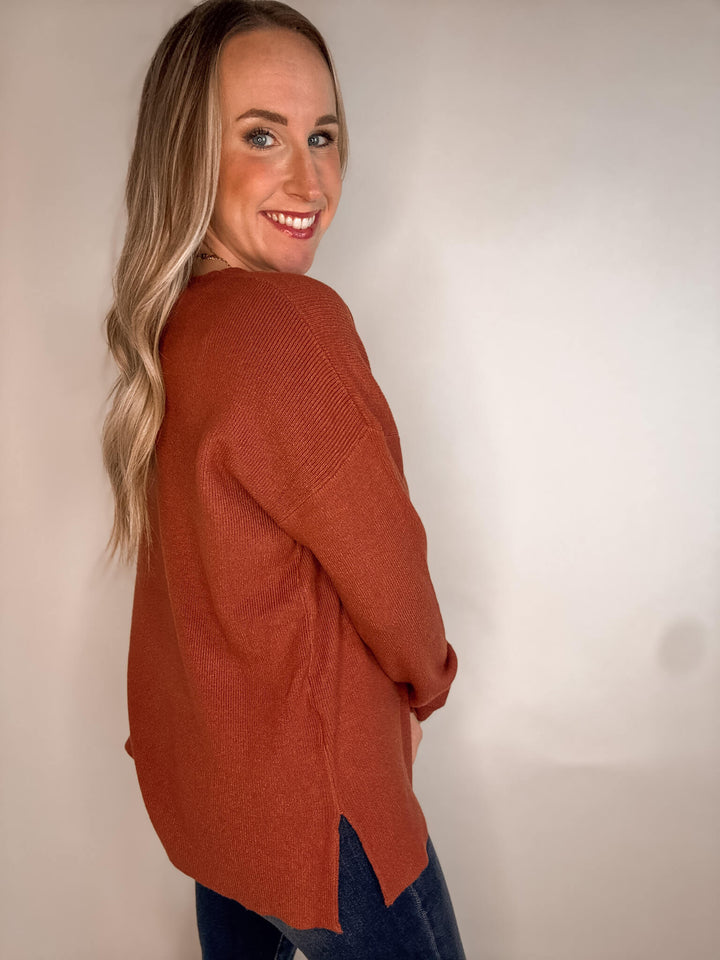 Relaxed Fit Drop Shoulder Basic V-neck Sweater