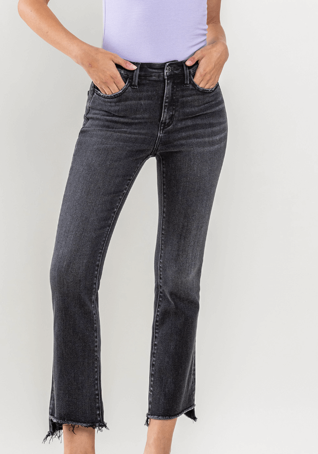 Black High Rise Crop Flare Jeans