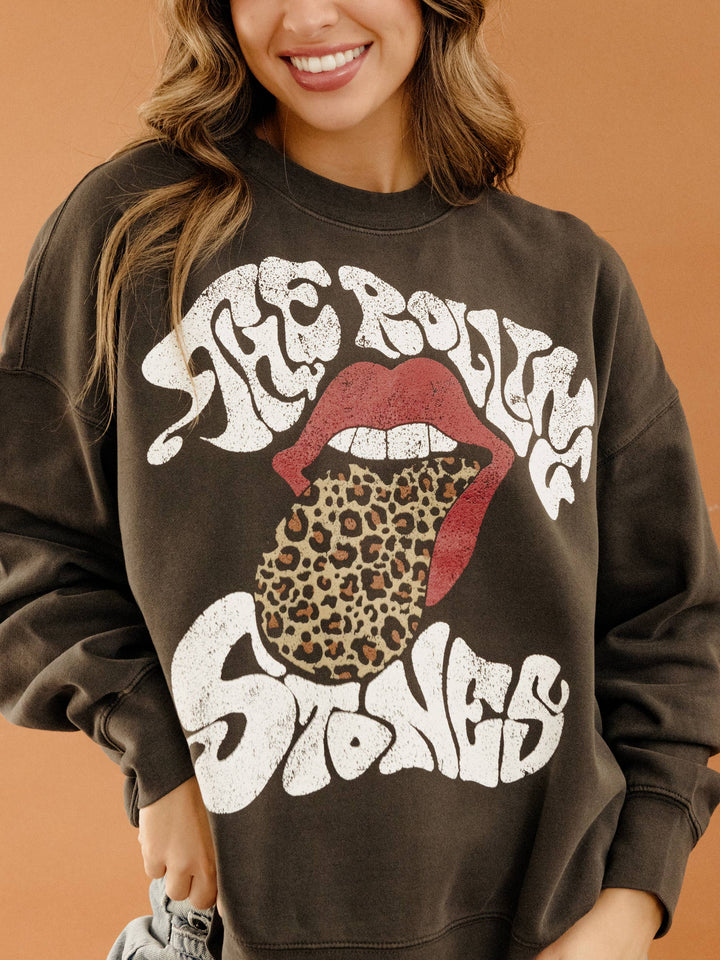 Rolling Stones Leopard Words Smoke Hi-Dive Crew Sweatshirt