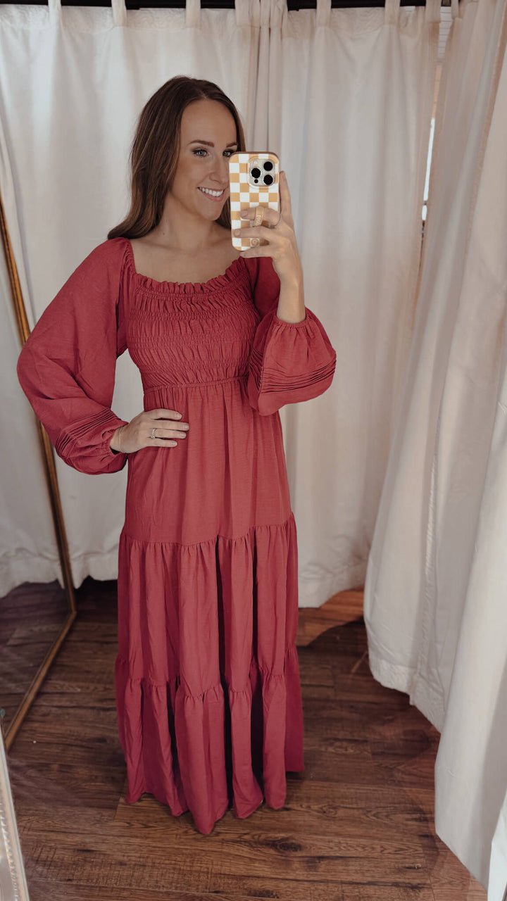 Rosy Horizon Tiered Midi Dress