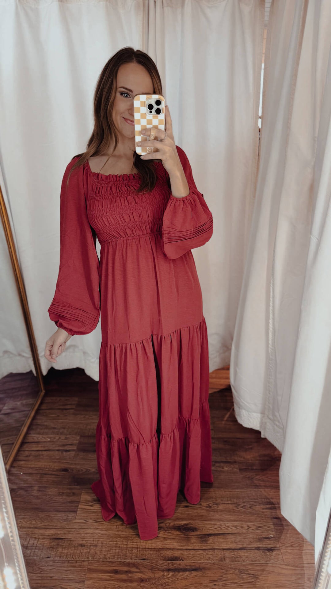 Rosy Horizon Tiered Midi Dress