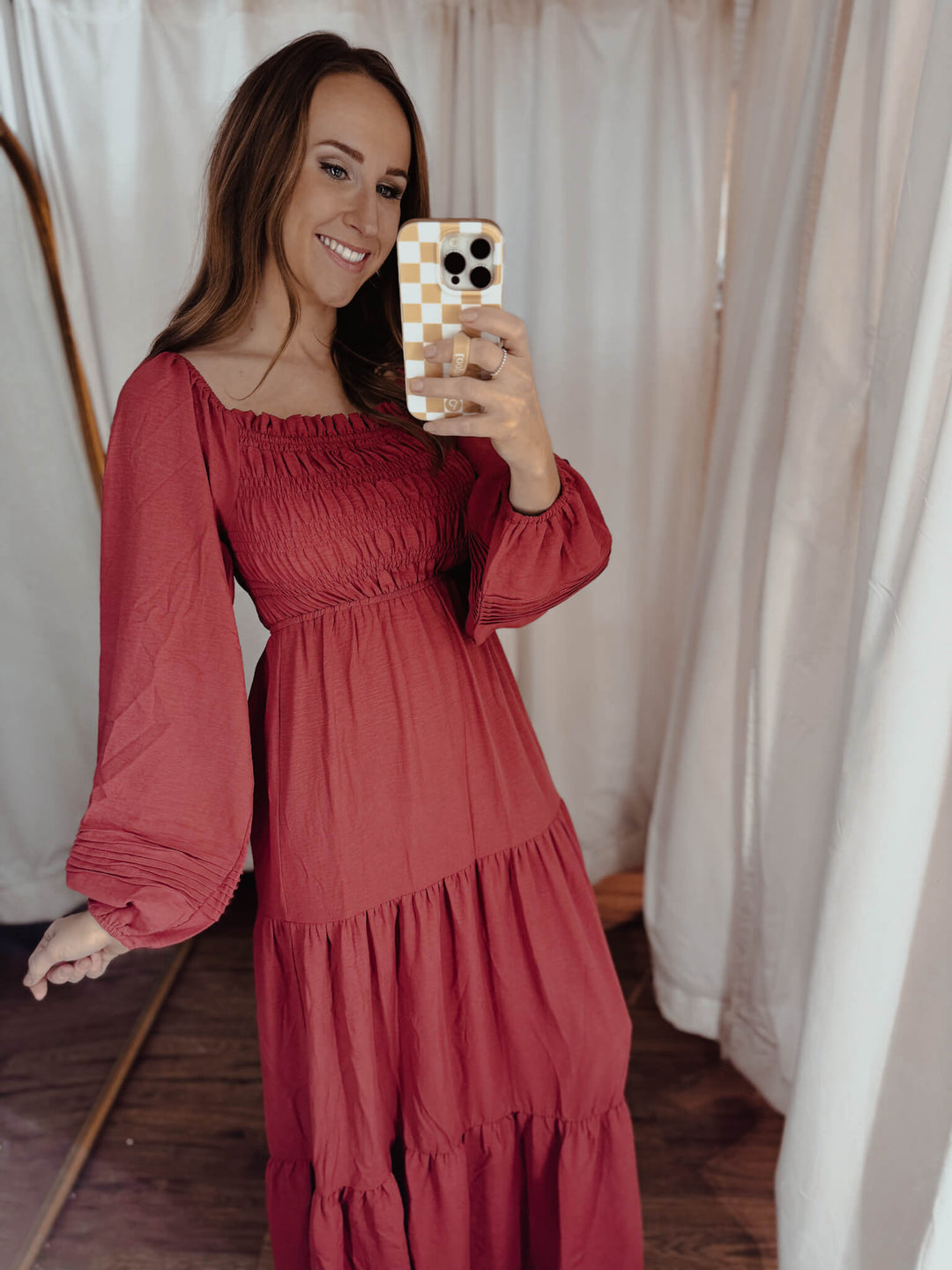 Rosy Horizon Tiered Midi Dress