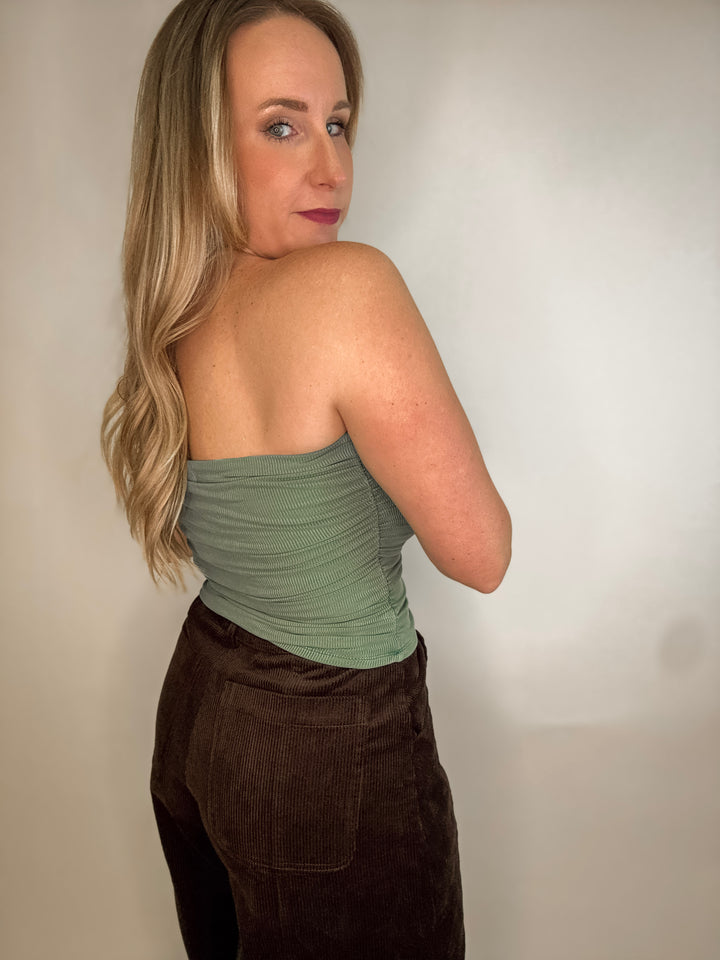 Jersey Ruched Ribbed Crop Tube Top