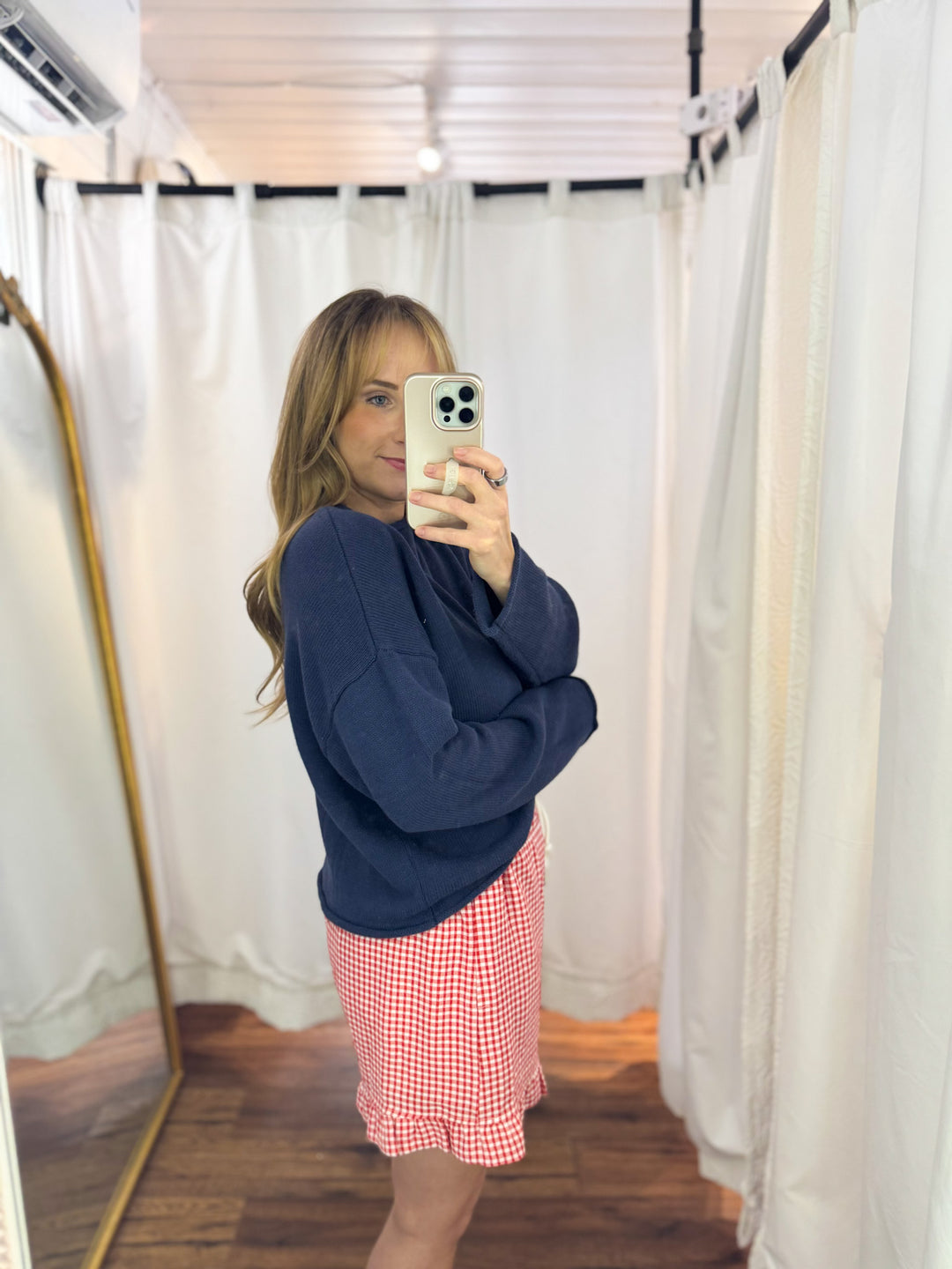 Red Gingham Woven Ruffle Hem Shorts