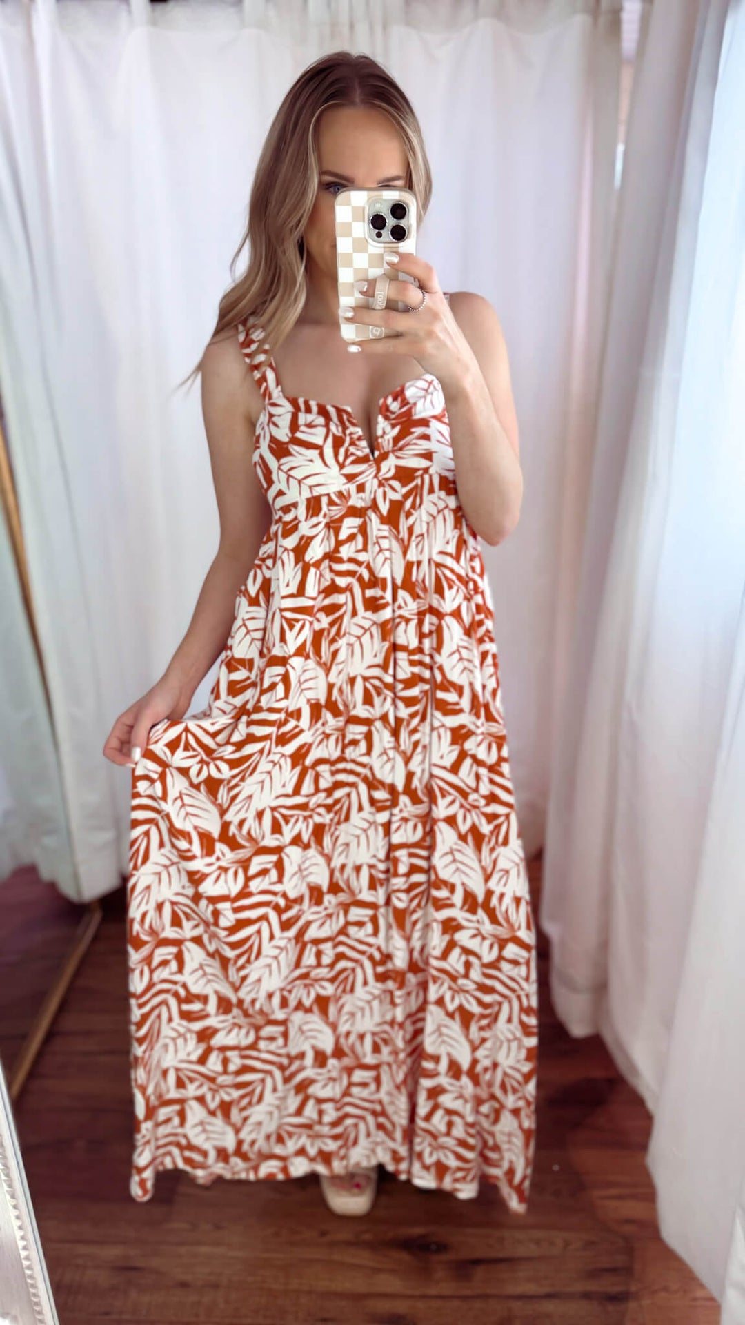 Rust Floral Midi Baby Doll Dress