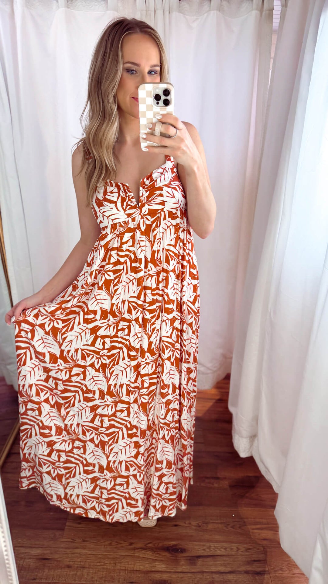 Rust Floral Midi Baby Doll Dress